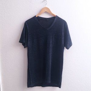 Dark Gray 100% Linen Pocket Short Sleeve Shirt